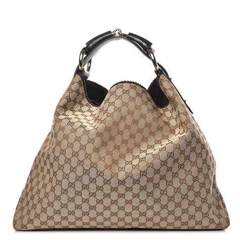 GUCCI Monogram Large Horsebit Chain Hobo Dark Brown